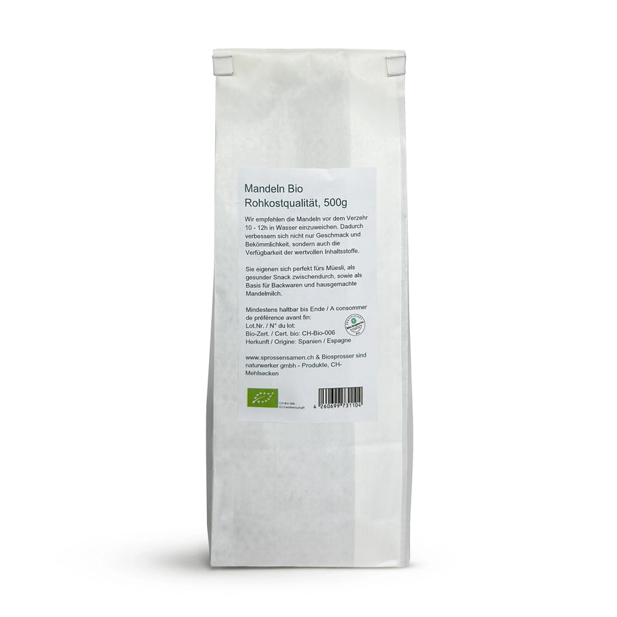 Amandes biologiques, naturelles - germinables, 500 g