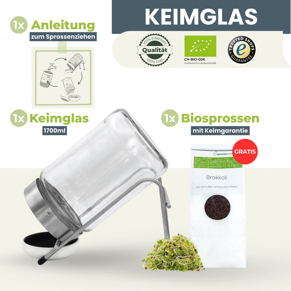 Keimglas Biosprosser 1700ml aus Glas mit Ständer