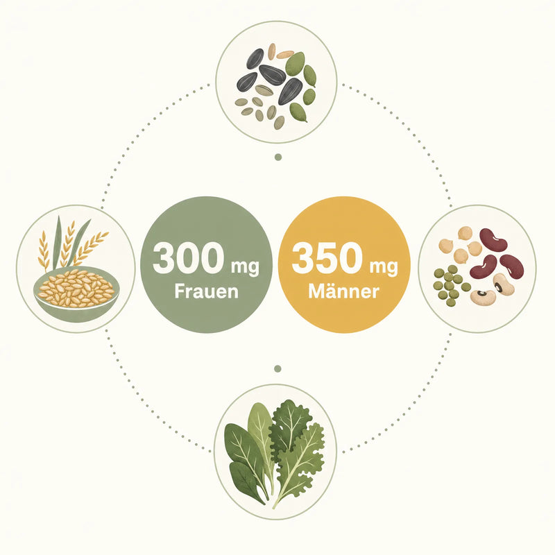 Infografik zum Magnesium Referenzwert für Frauen und Männer