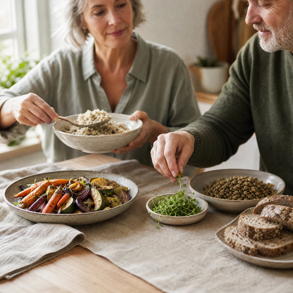 Stoffwechsel anregen – Food-First-Bild für Inhaltsabschnitt 5; natürliche Mahlzeit mit Lebensmitteln und Sprossen