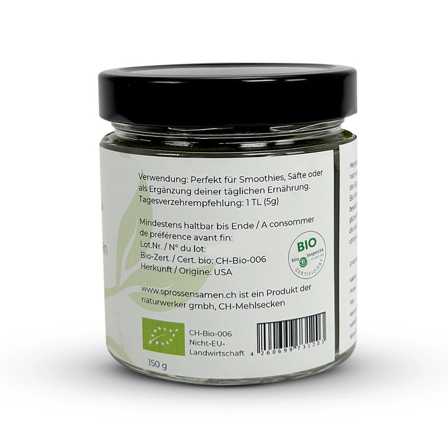Poudre de jus d'herbe de blé ancien Kamut Khorasan, de qualité biologique crue, 150 g