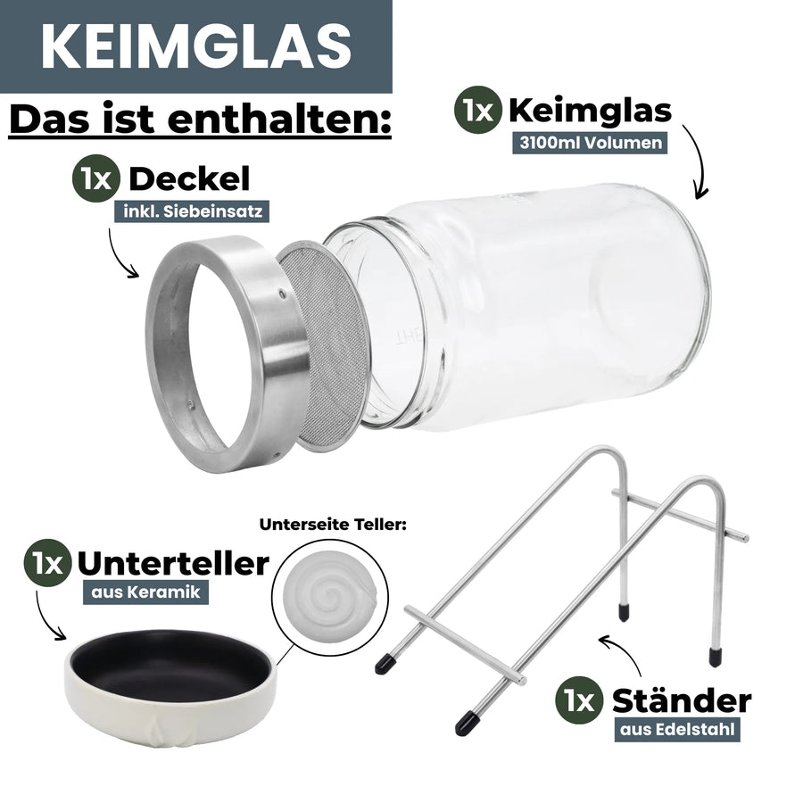 Keimglas 3100ml The Way We Grow™ aus Glas mit Ständer Biosprosser